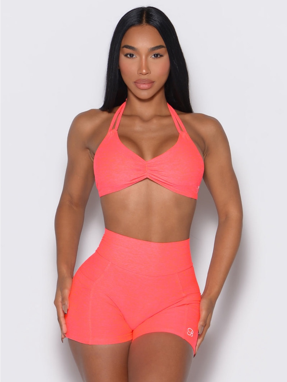 NWT Bombshell 2 piece Coral Halter Sports Bra & High-Waist Shorts Set